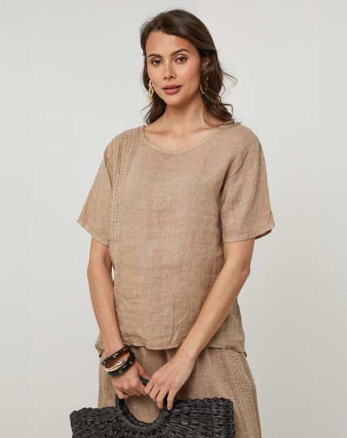 Pauline Kamelfarbene Tunika aus 100% Leinen