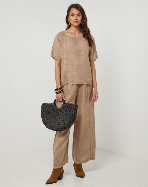Pauline Kamelfarbene Tunika aus 100% Leinen