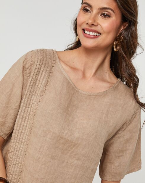Pauline Kamelfarbene Tunika aus 100% Leinen