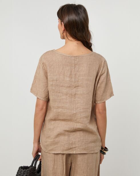 Pauline Kamelfarbene Tunika aus 100% Leinen