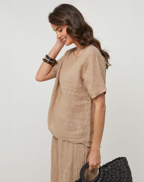 Pauline Kamelfarbene Tunika aus 100% Leinen