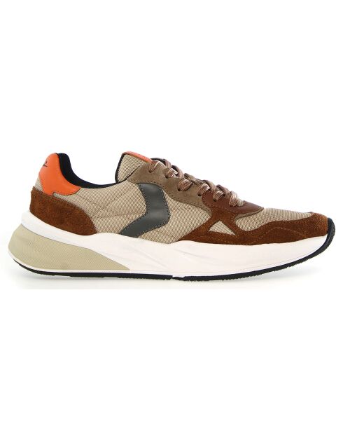 Baskets en Cuir Club tabac/beige/orange