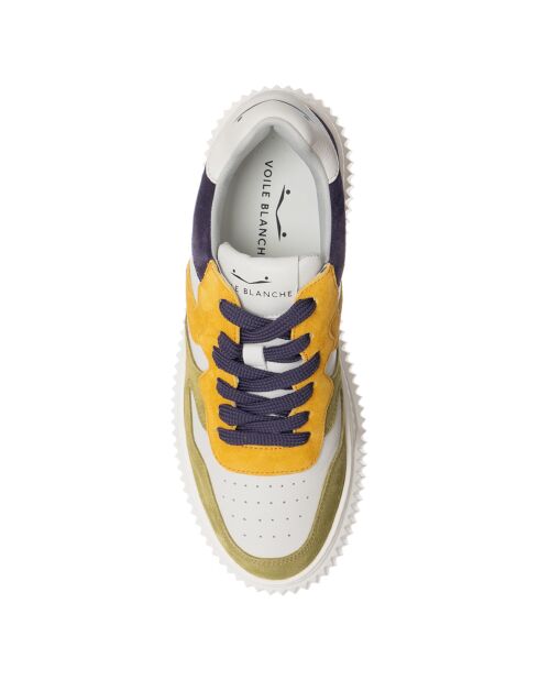 Baskets en Cuir Laura pistache/jaune acide/violet