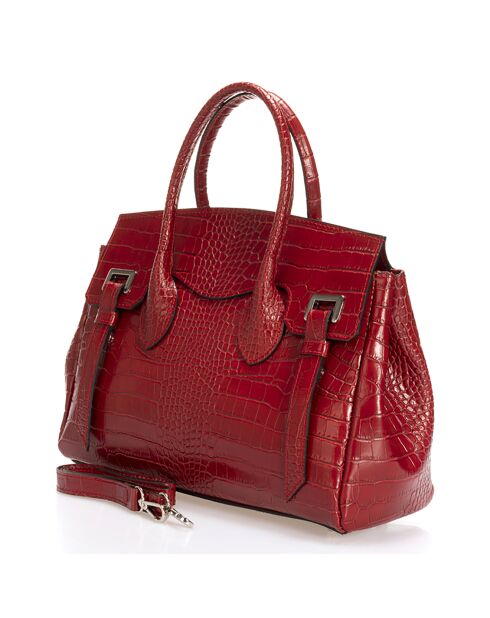 Sac à main en Cuir Leonora rouge bordeaux - 33x26x39 cm