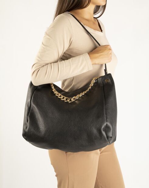 Sac porté épaule en Cuir Serena noir - 35x16x26 cm