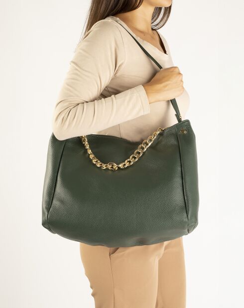 Sac porté épaule en Cuir Serena vert - 35x16x26 cm