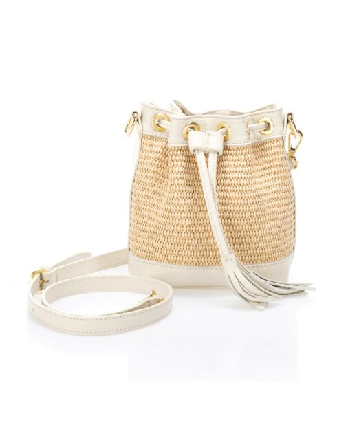 Sac seau en Cuir Amara beige - 15x11x16 cm