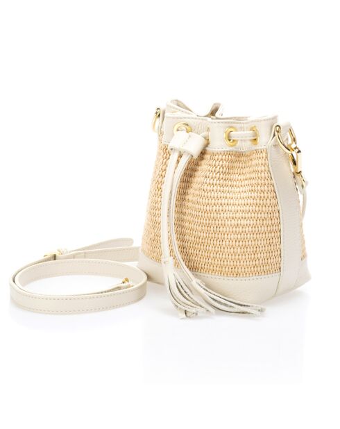 Sac seau en Cuir Amara beige - 15x11x16 cm