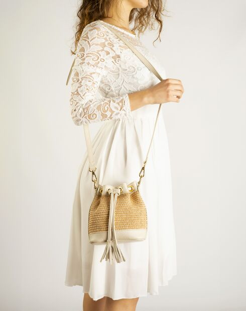 Sac seau en Cuir Amara beige - 15x11x16 cm