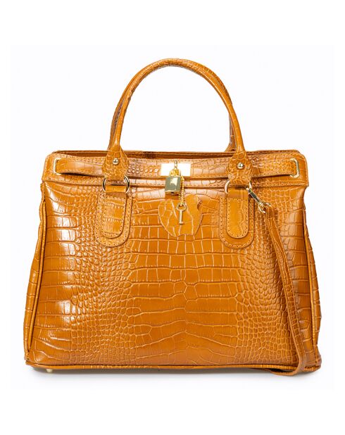 Sac à main en Cuir Sage cognac - 36x18x27 cm