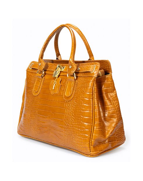 Sac à main en Cuir Sage cognac - 36x18x27 cm
