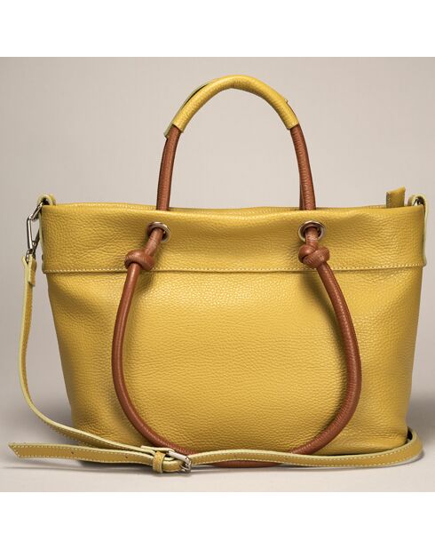 Sac à main en Cuir Ivy cognac/pistache - 29x16x23 cm