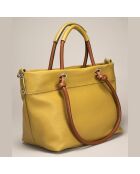 Sac à main en Cuir Ivy cognac/pistache - 29x16x23 cm