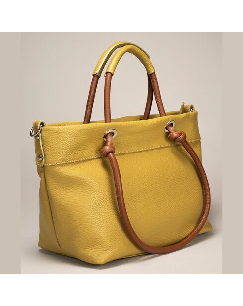 Sac à main en Cuir Ivy cognac/pistache - 29x16x23 cm