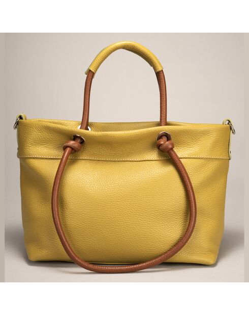 Sac à main en Cuir Ivy cognac/pistache - 29x16x23 cm