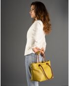 Sac à main en Cuir Ivy cognac/pistache - 29x16x23 cm