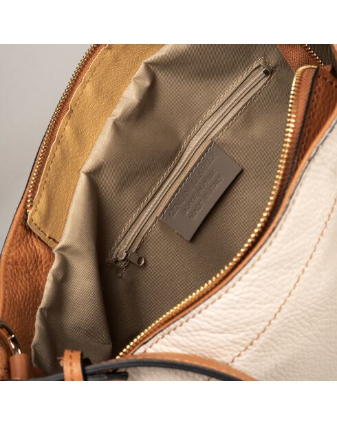 Sac à main en Cuir Trani beige/cognac - 33x10x29 cm