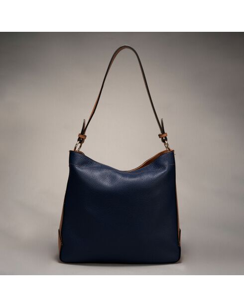 Sac à main en Cuir Trani bleu/cognac - 33x10x29 cm