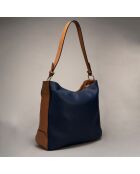 Sac à main en Cuir Trani bleu/cognac - 33x10x29 cm