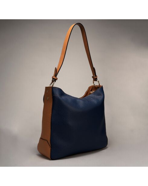 Sac à main en Cuir Trani bleu/cognac - 33x10x29 cm