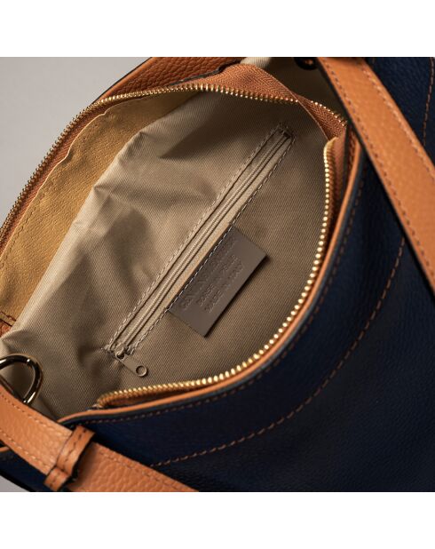 Sac à main en Cuir Trani bleu/cognac - 33x10x29 cm