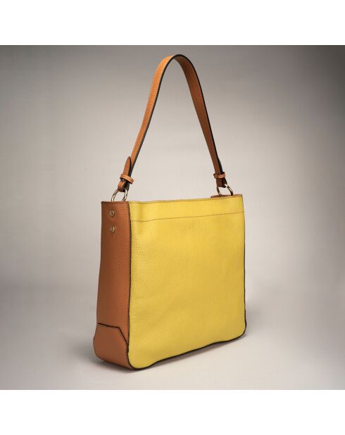 Sac à main en Cuir Trani cognac/pistache - 33x10x29 cm