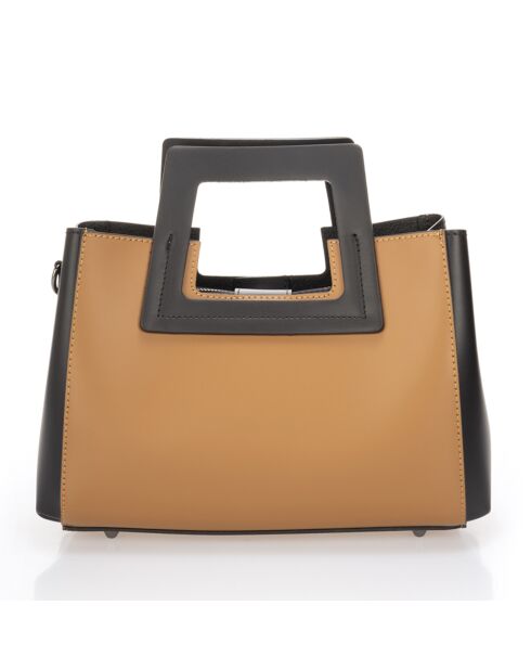 Sac à main en Cuir Anthea noir/cognac - 32x11x20 cm