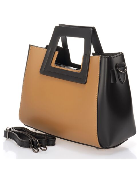 Sac à main en Cuir Anthea noir/cognac - 32x11x20 cm