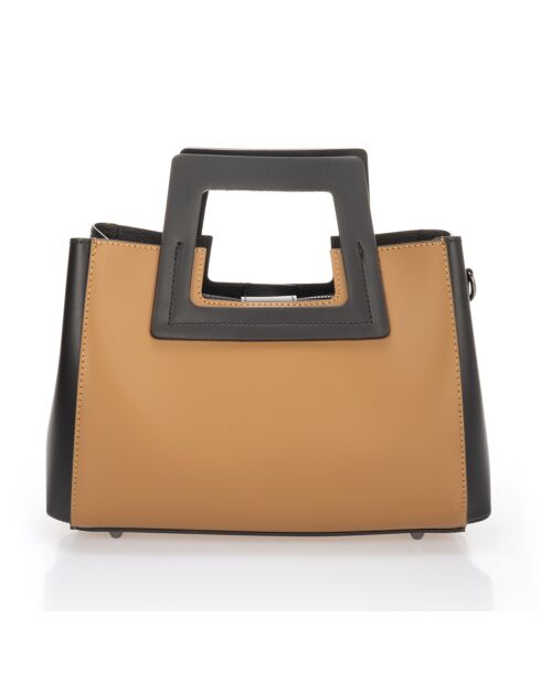 Sac à main en Cuir Anthea noir/cognac - 32x11x20 cm
