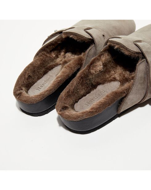 Sabots en Velours de Cuir Angelo taupe foncé