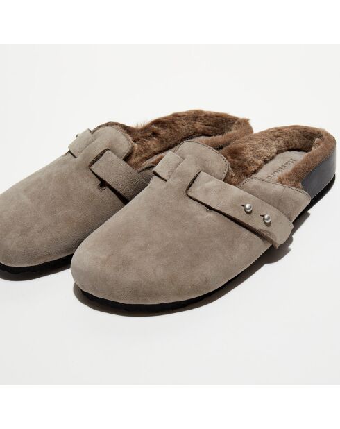 Sabots en Velours de Cuir Angelo taupe foncé