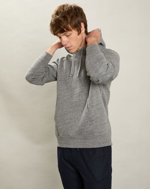 Sweat à Capuche gris chiné/bleu marine