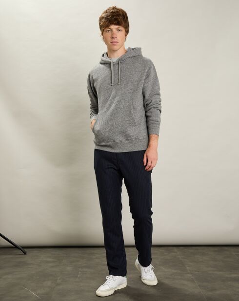 Sweat à Capuche gris chiné/bleu marine