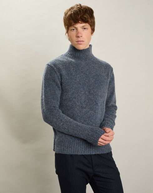 Pull en Yack, Alpaga & Laine Col Roulé denim