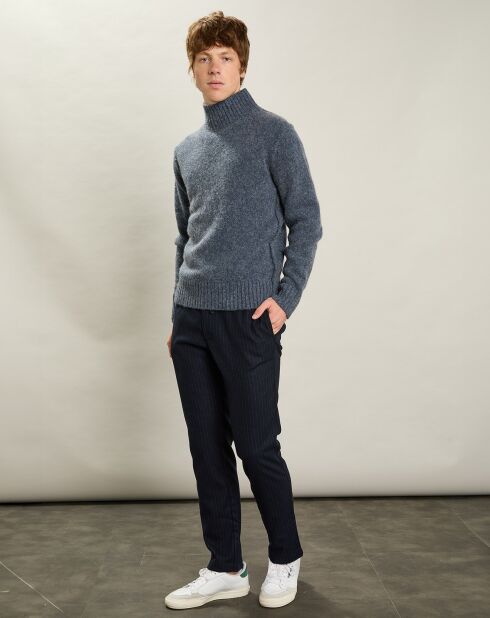 Pull en Yack, Alpaga & Laine Col Roulé denim