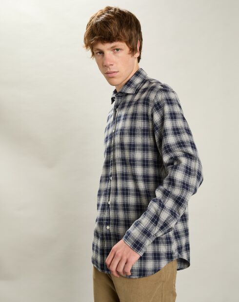 Chemise en Flanelle regular Paul bleu marine/gris