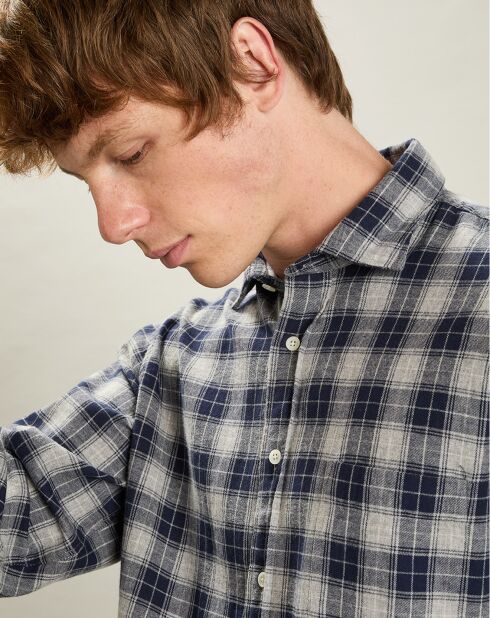 Chemise en Flanelle regular Paul bleu marine/gris