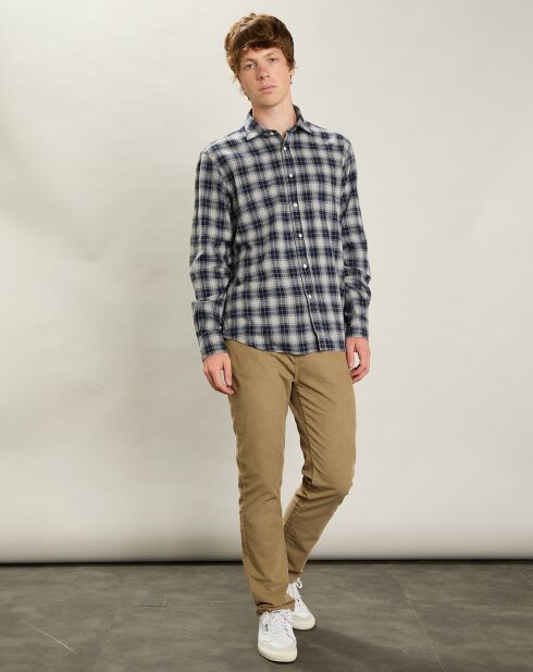 Chemise en Flanelle regular Paul bleu marine/gris