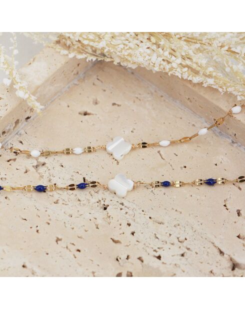 Blumenarmband aus Ibiza-Gold/weißem Perlmutt