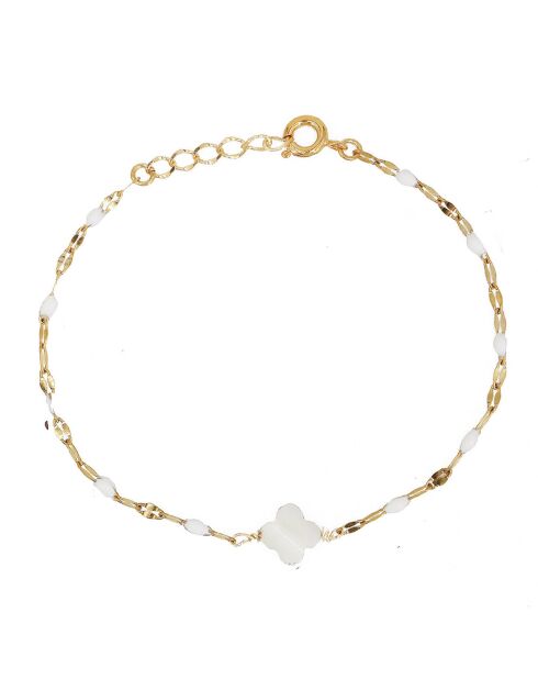 Blumenarmband aus Ibiza-Gold/weißem Perlmutt