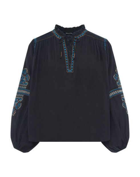 Schwarze Bluse Enora aus Bio-Baumwolle
