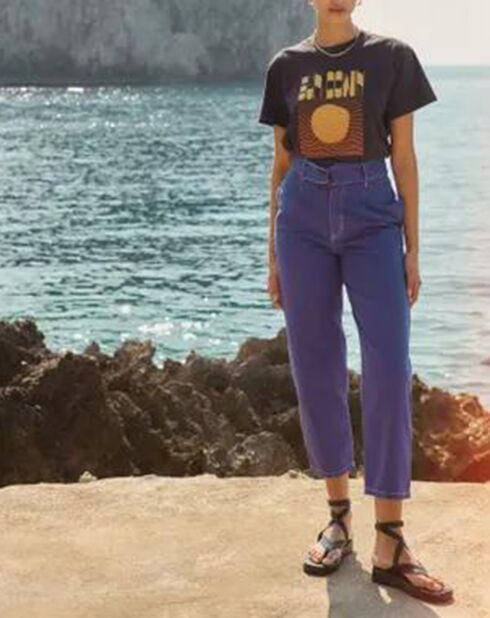 Blaue Papiertütenjeans Freja aus Bio-Baumwolle