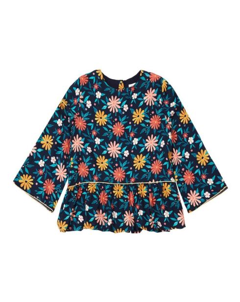 Blouse Rolling -Flowers Seventies encre