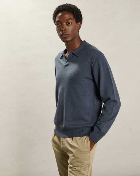 Pull Polo en Laine & Cachemire bleu pétrole
