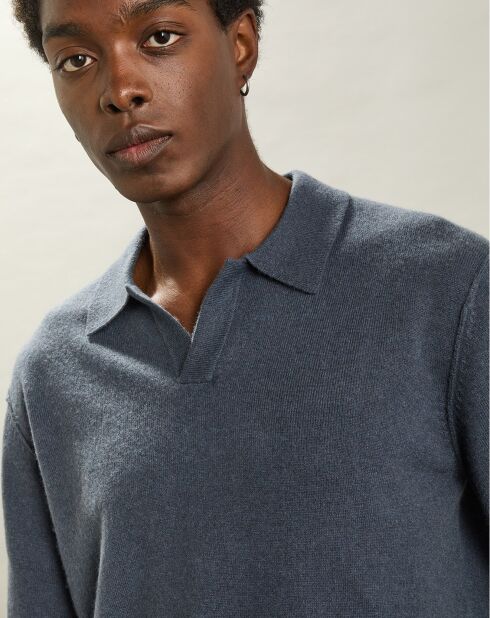 Pull Polo en Laine & Cachemire bleu pétrole