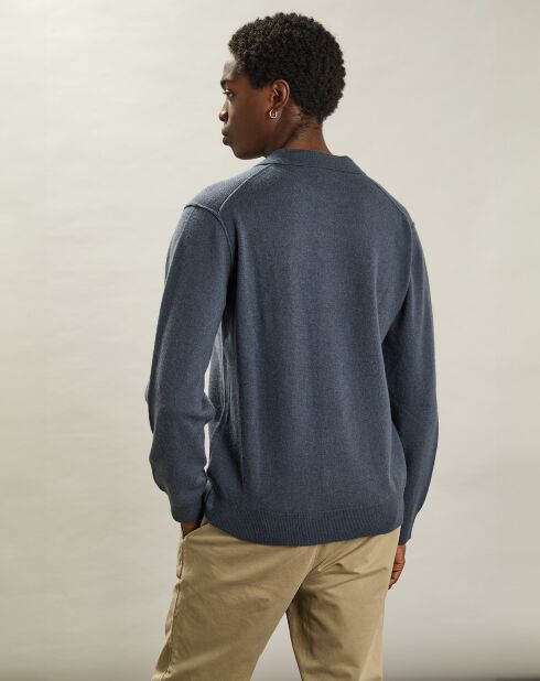 Pull Polo en Laine & Cachemire bleu pétrole
