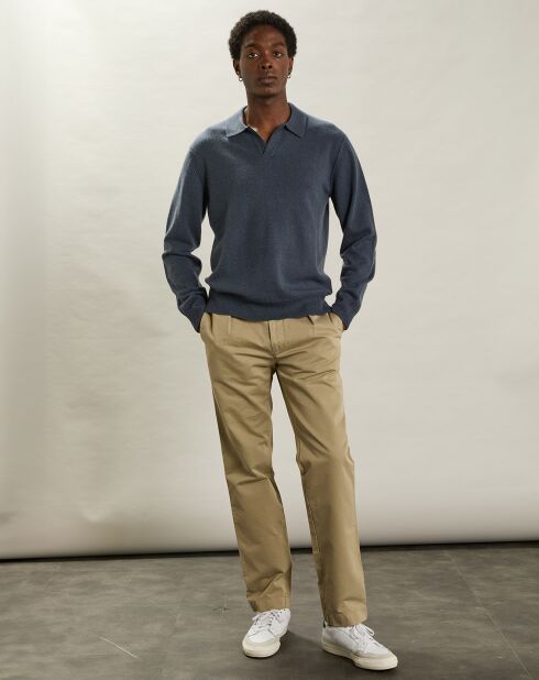 Pull Polo en Laine & Cachemire bleu pétrole