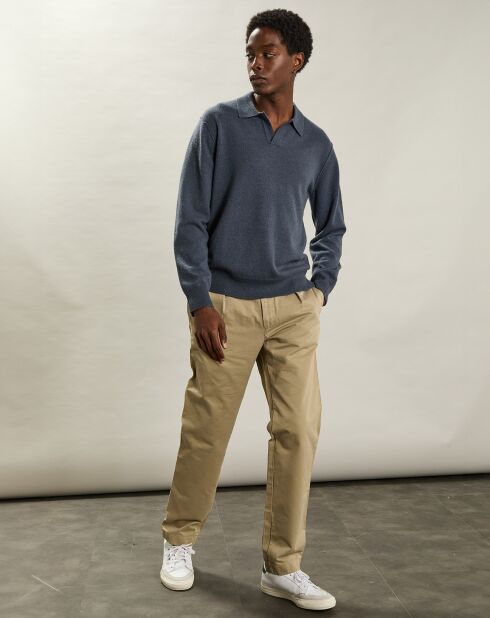 Pull Polo en Laine & Cachemire bleu pétrole
