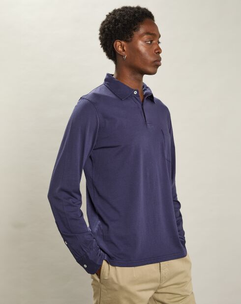 Polo en Jersey à Manches Longues bleu marine foncé