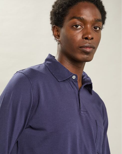 Polo en Jersey à Manches Longues bleu marine foncé